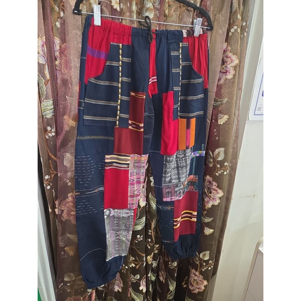Womens Patchwork Boho Pants Joggers Medium Tie String - Picture 7 of 13
